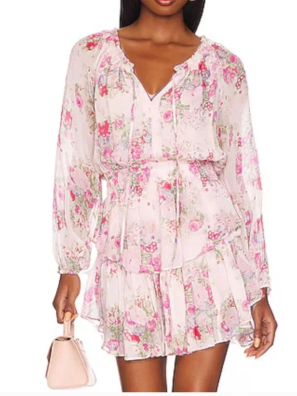 LoveShackFancy Popover Silk Dress Shimmering Springs Tiered Mini Feminine S